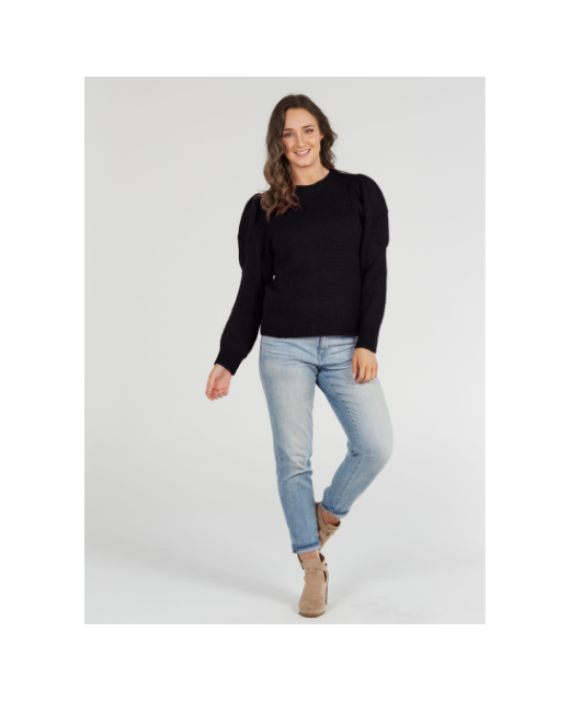 Crew Neck Pullover With Puff Sleeves