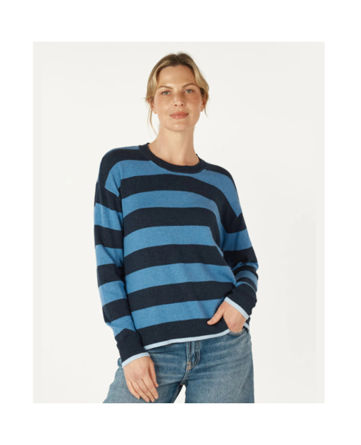 Billie Block Stripe Crew Pine Green